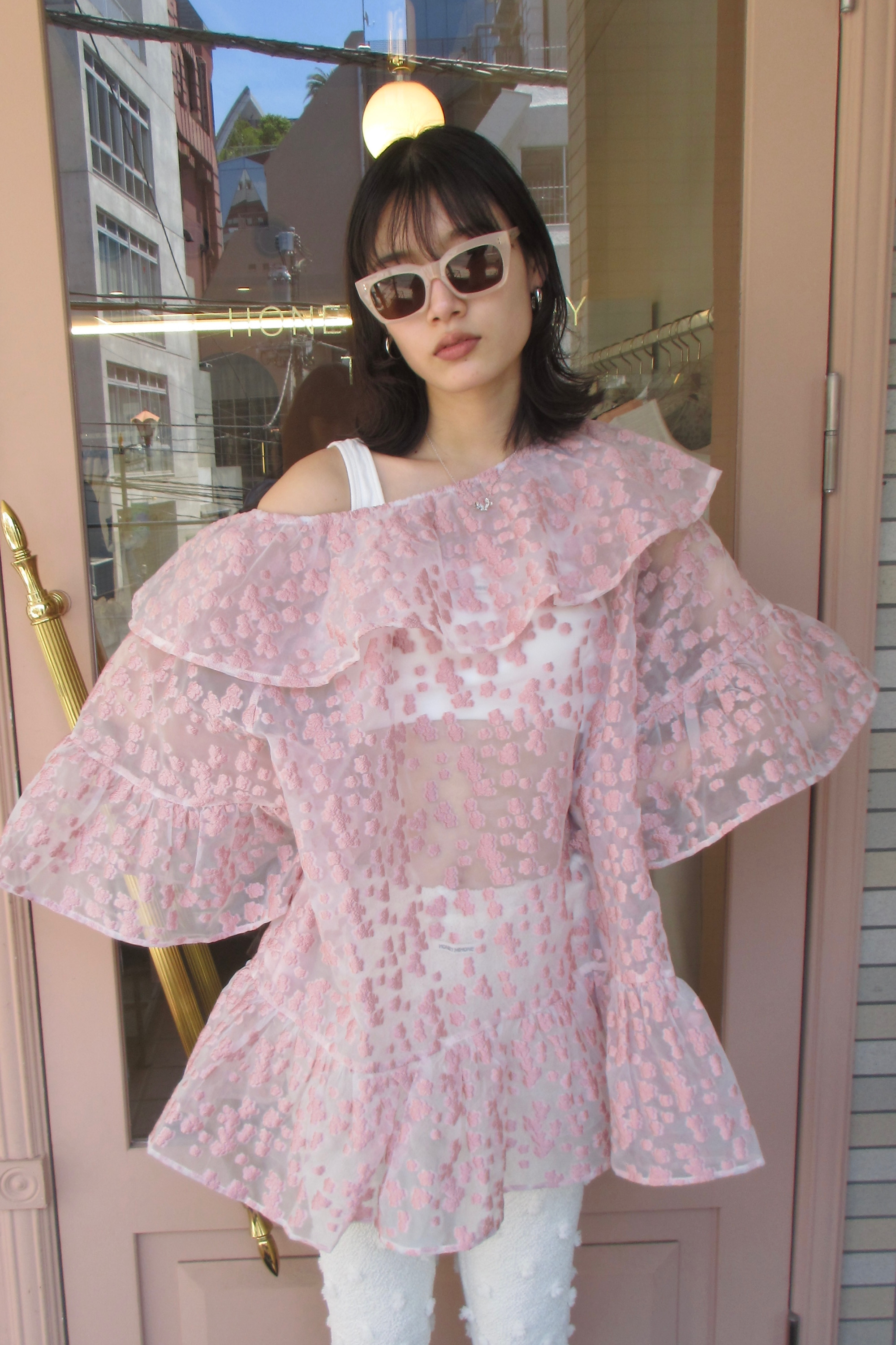 flower organdie frill tunic