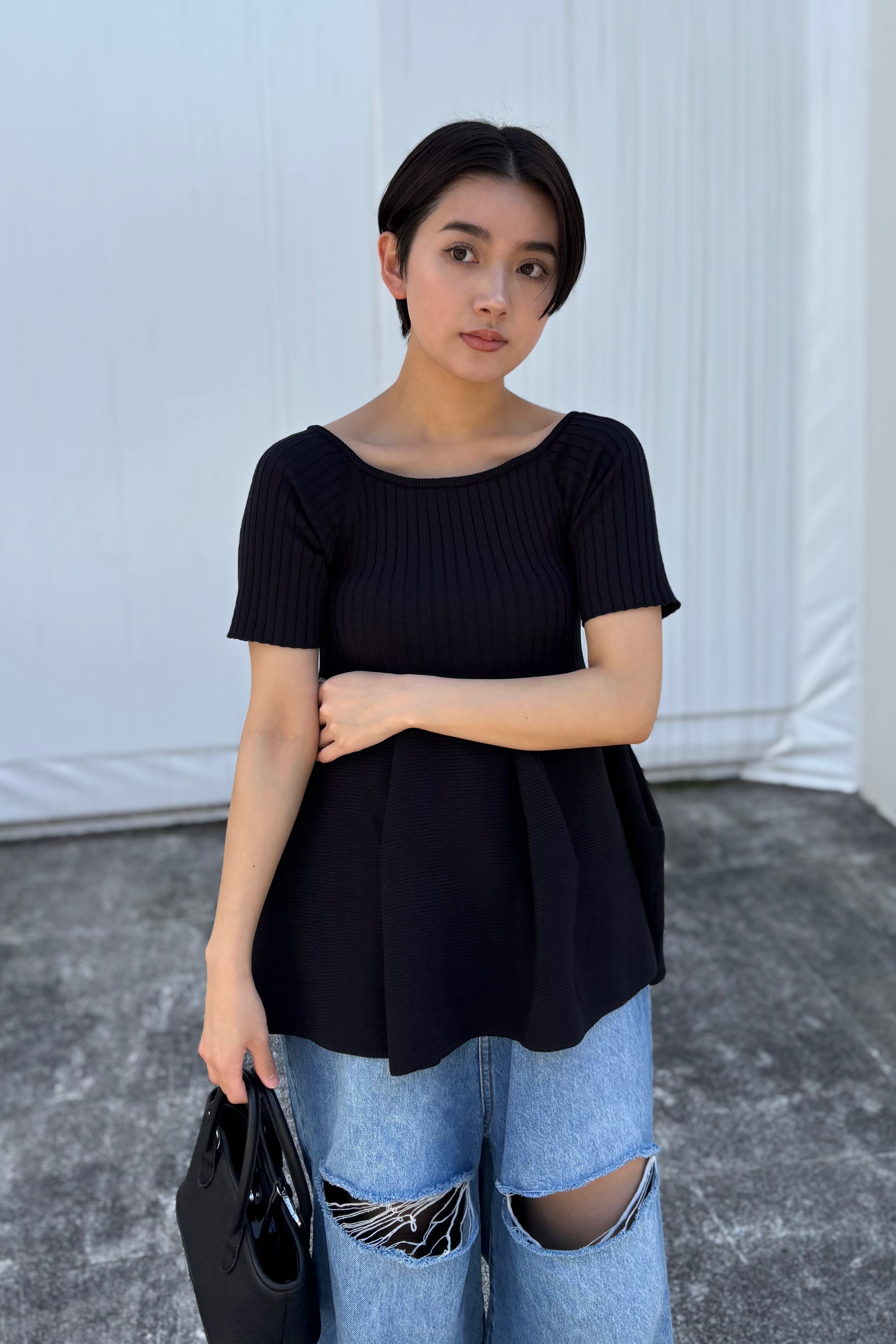 boat neck rib knit tunic