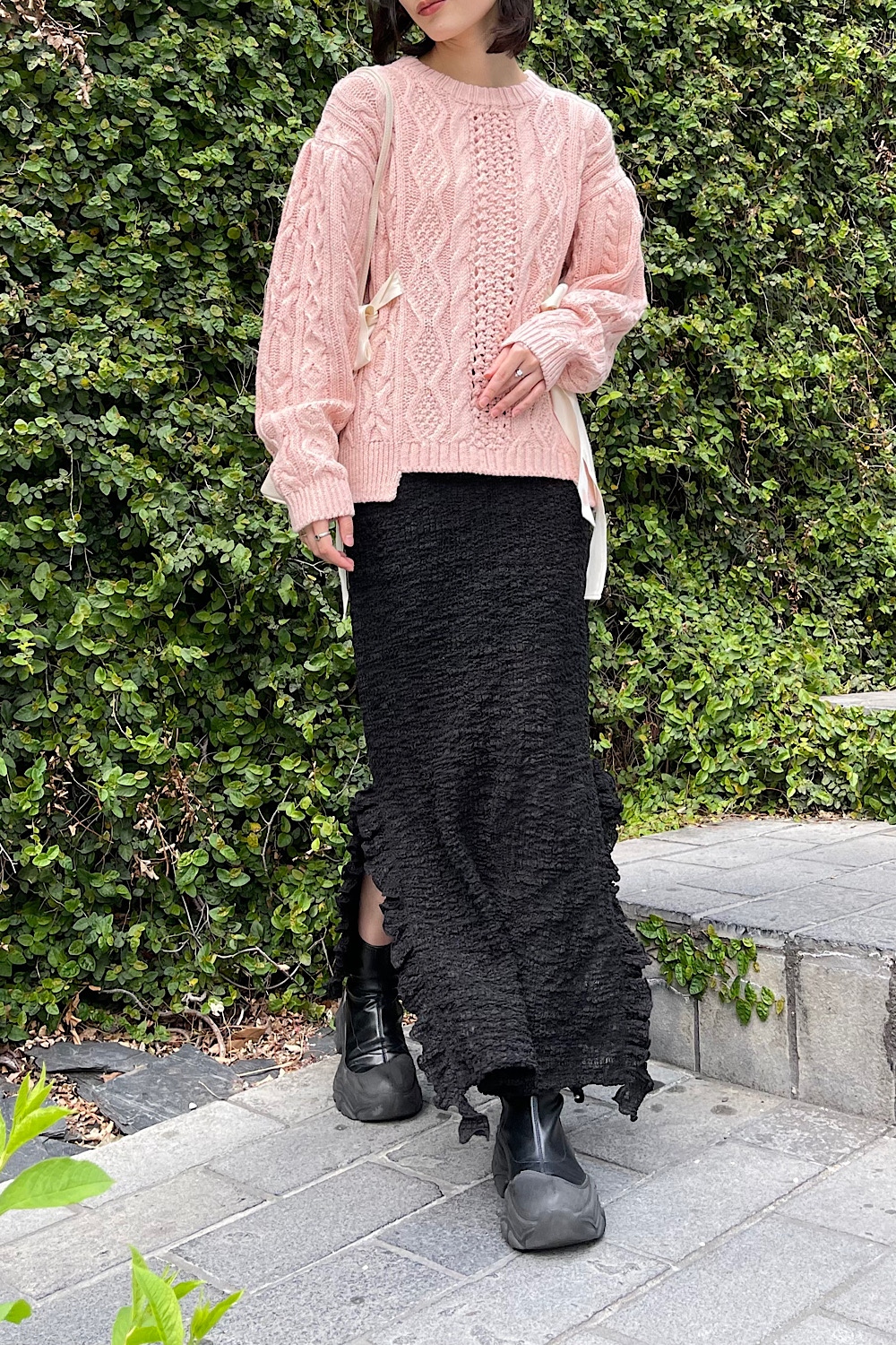 HONEY MI HONEY｜ケーブルリボンニットプルオーバー｜甘さと大人っぽさ