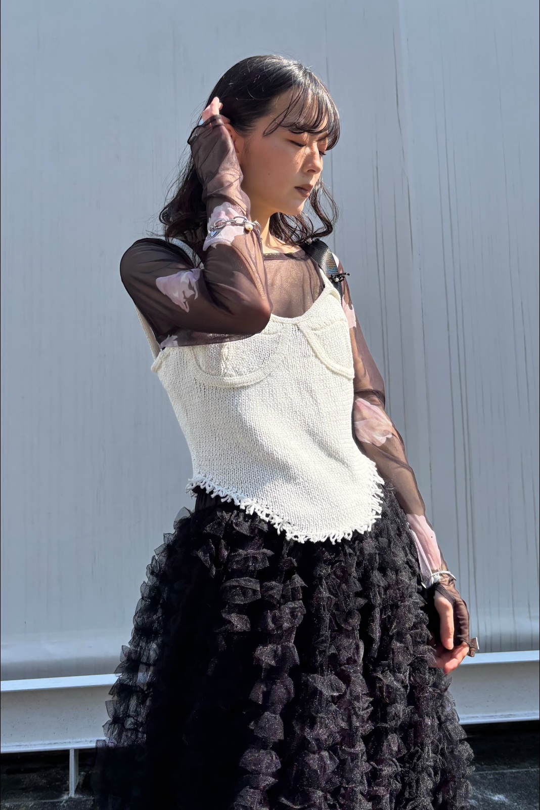 HONEY MI HONEY｜ローズパターンチュールトップス｜デザイナーハンド