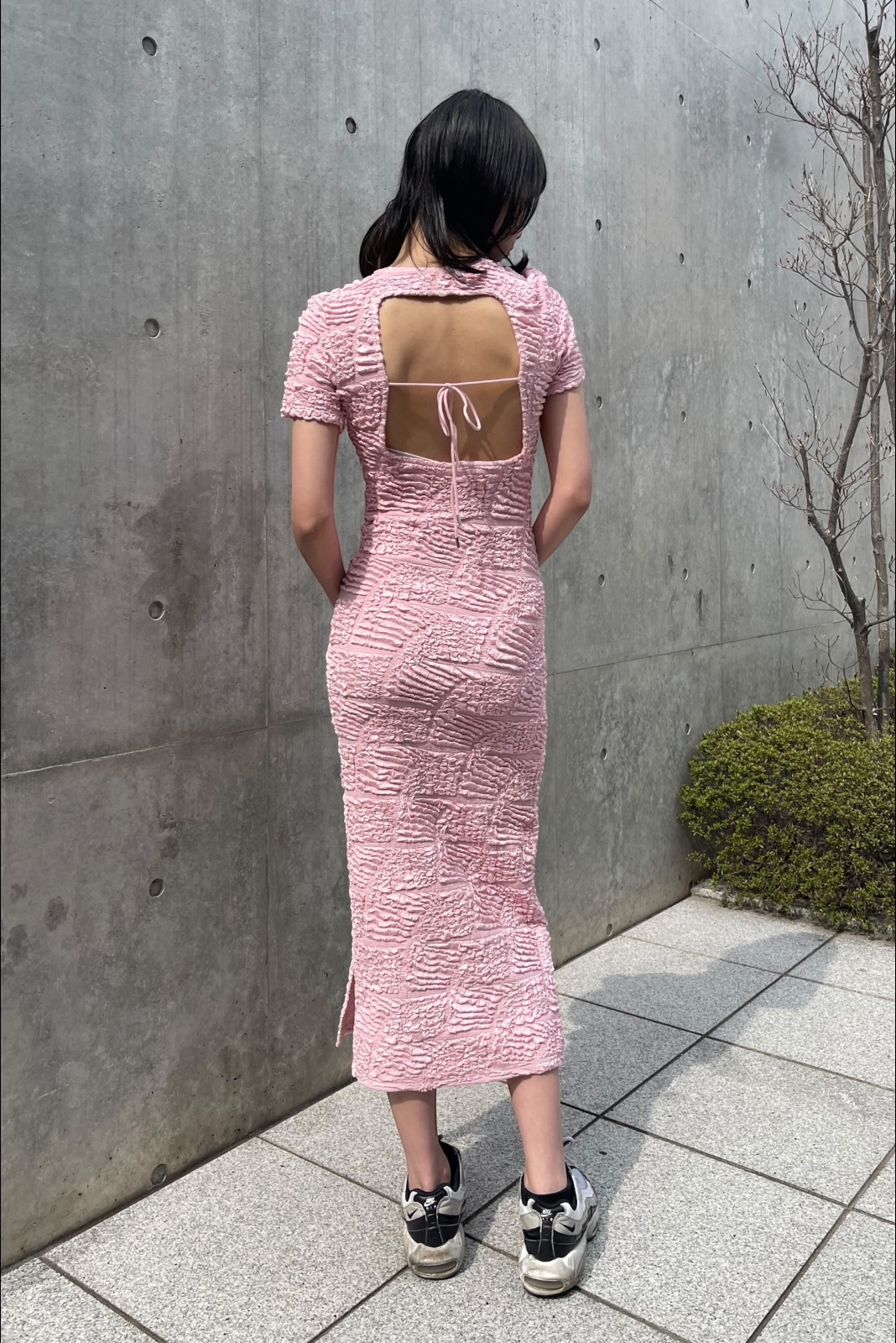 back open swell jacquard long one-piece