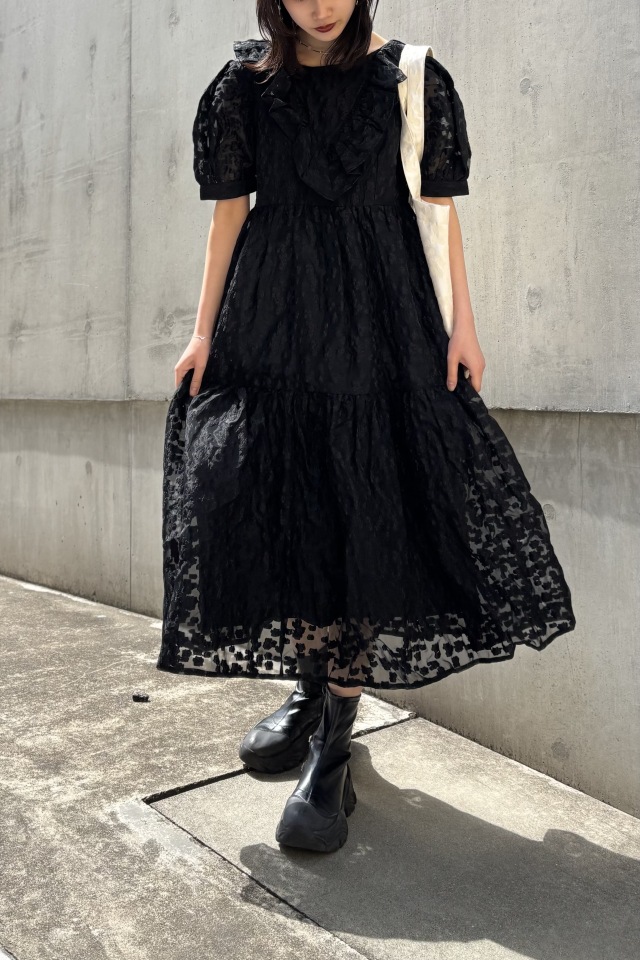 flower organdie puff sleeveone-piece