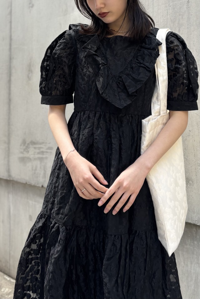 ハニーミーハニー　sailor puff sleeve long ワンピース　黒 flower organdie puff sleeveone-piece