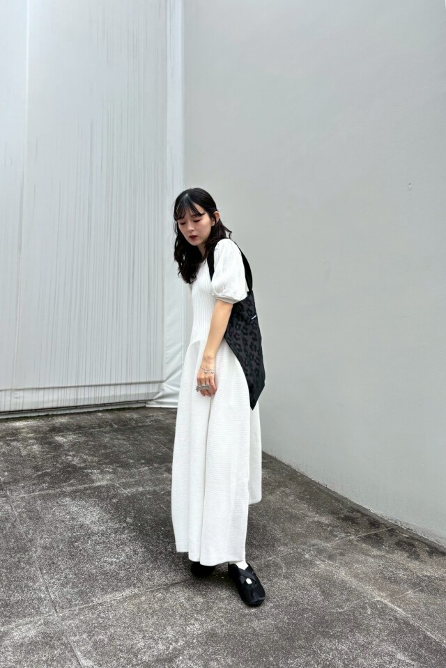 puff sleeve rib knit one-piece