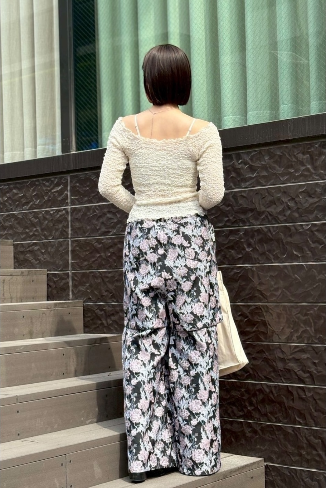 flower jacquard wide pants