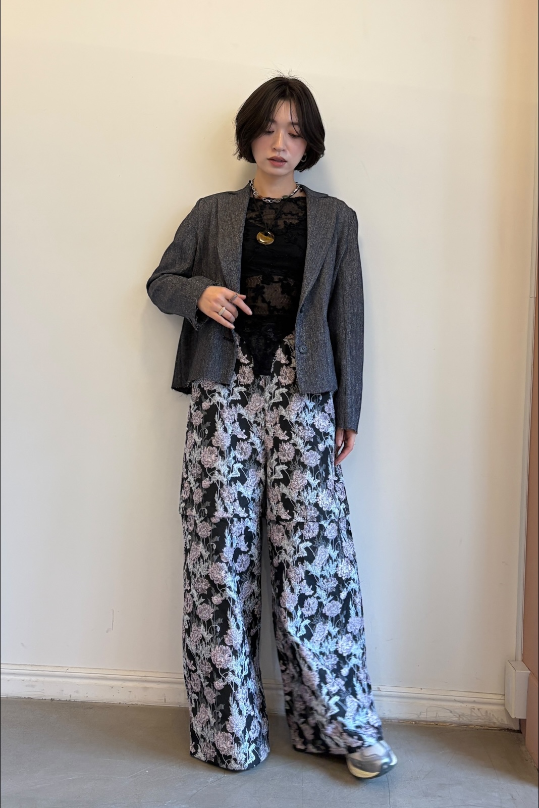 flower jacquard wide pants