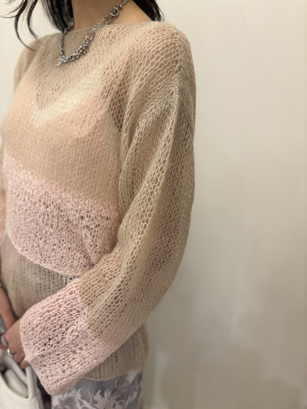 HONEY MI HONEY｜クロシェボーダークロップドニット｜涼しげな鍵編み