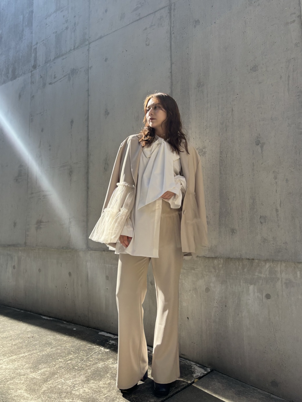 ribbon puff sleeve blouse one-piece