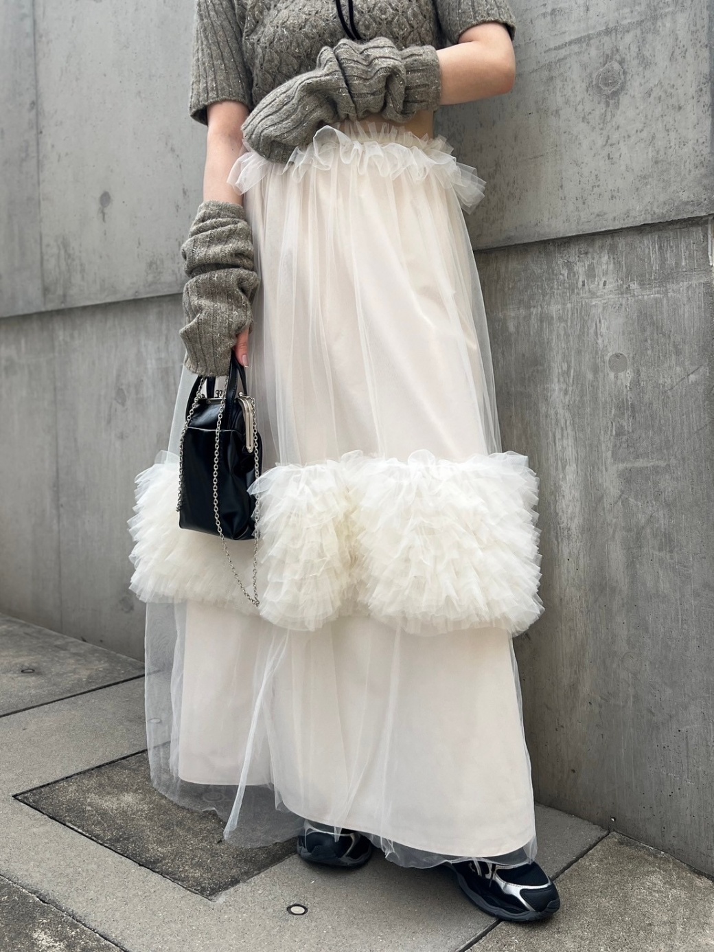 tulle point tiered long skirt