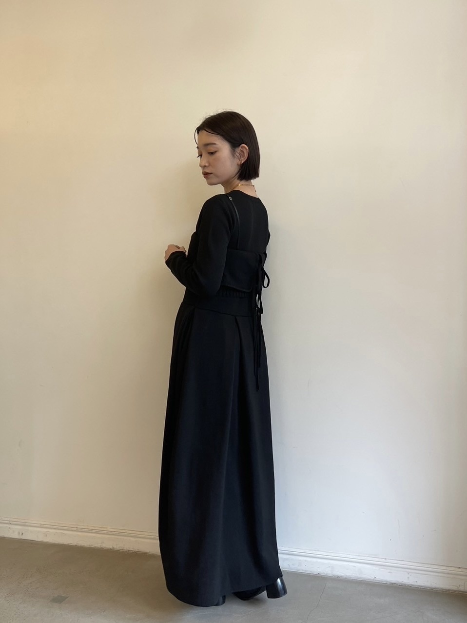 tuck A line knit one-piece