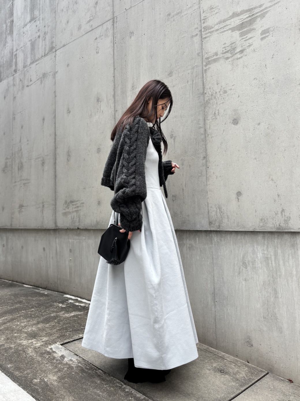 tuck A line knit one-piece