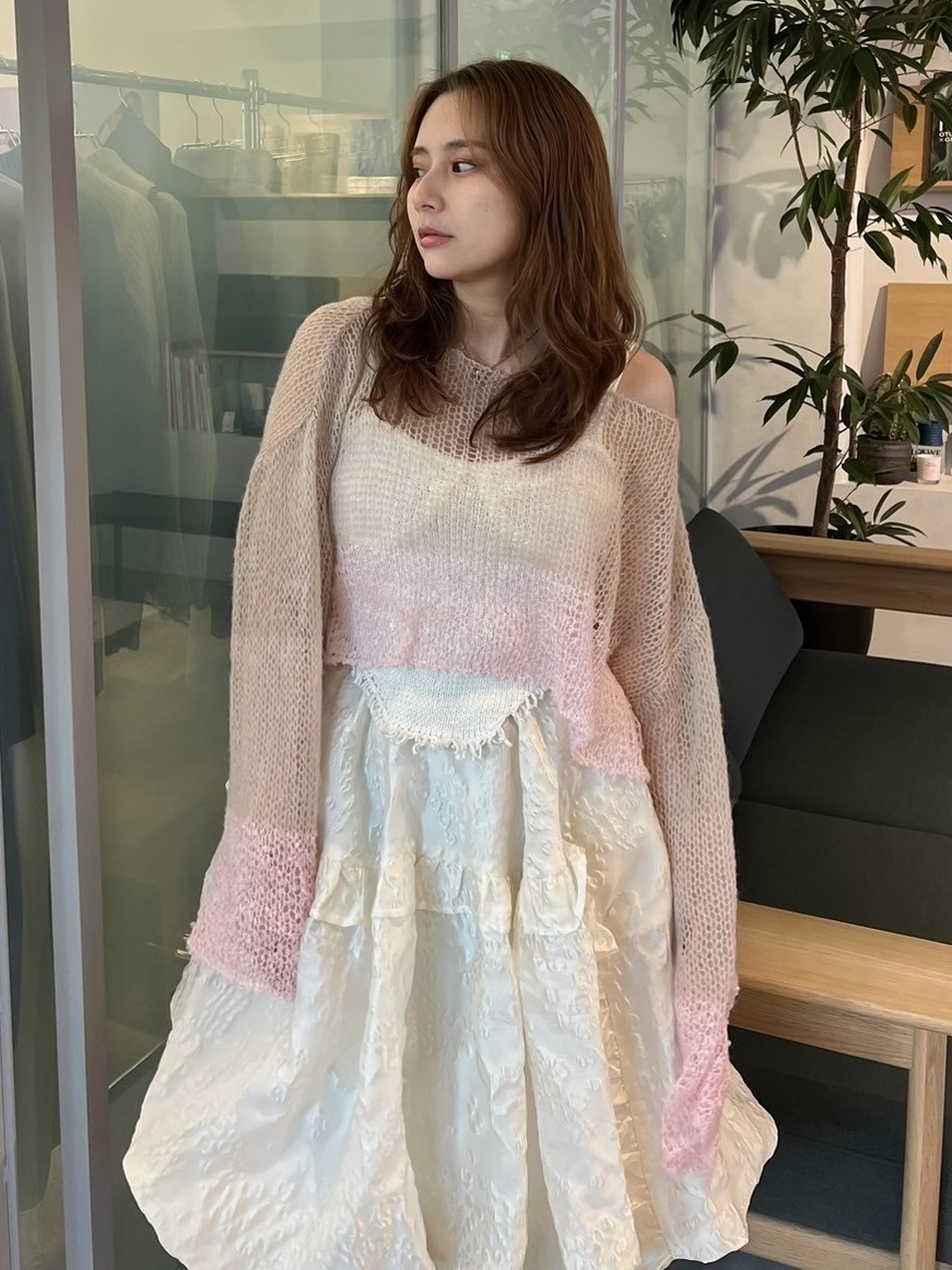 メルめる　mina perhonen honey bird レイヤーニット HONEY MI HONEY｜立体フラワーニット｜レディース パフスリーブセーター