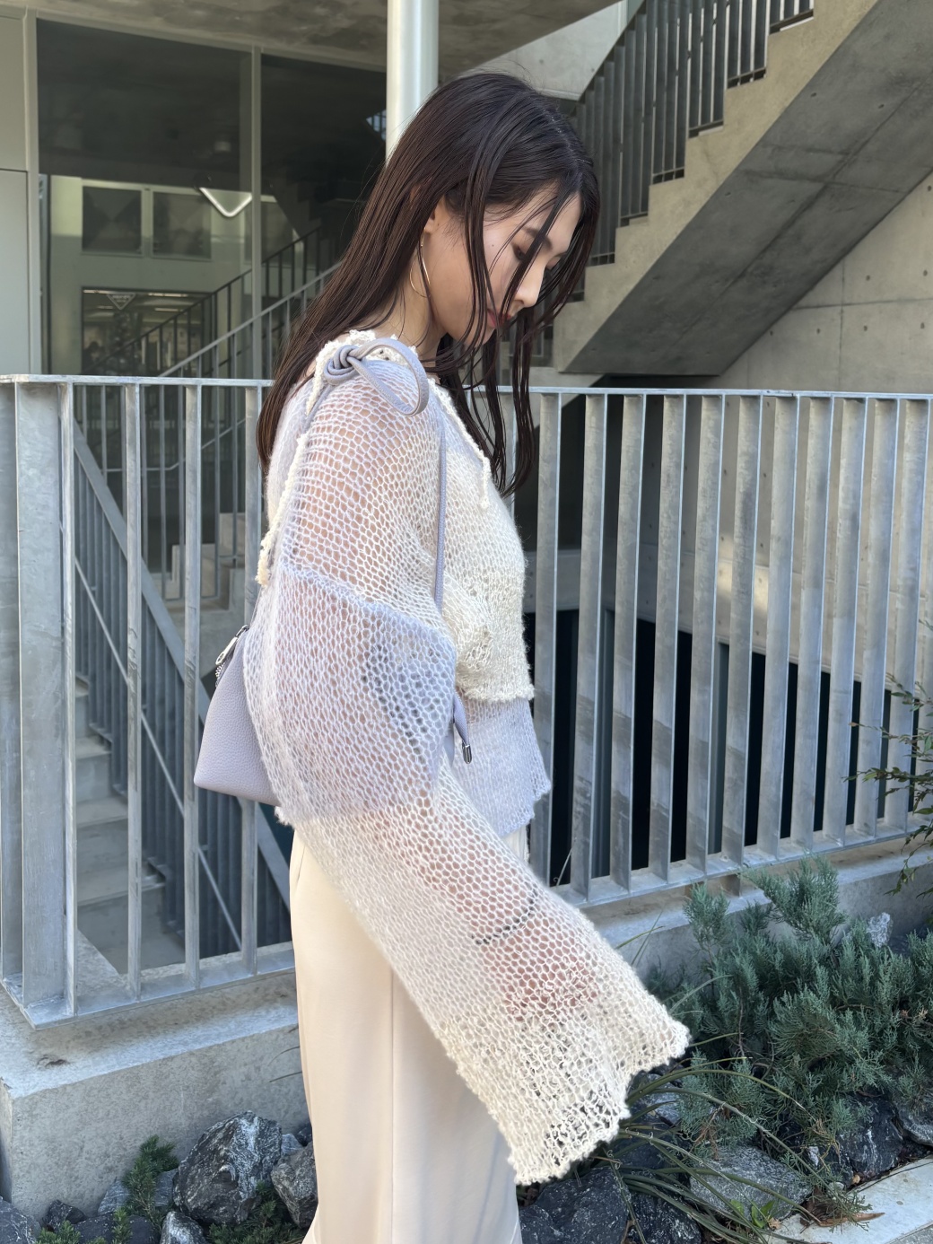 HONEY MI HONEY｜クロシェボーダークロップドニット｜涼しげな鍵編み