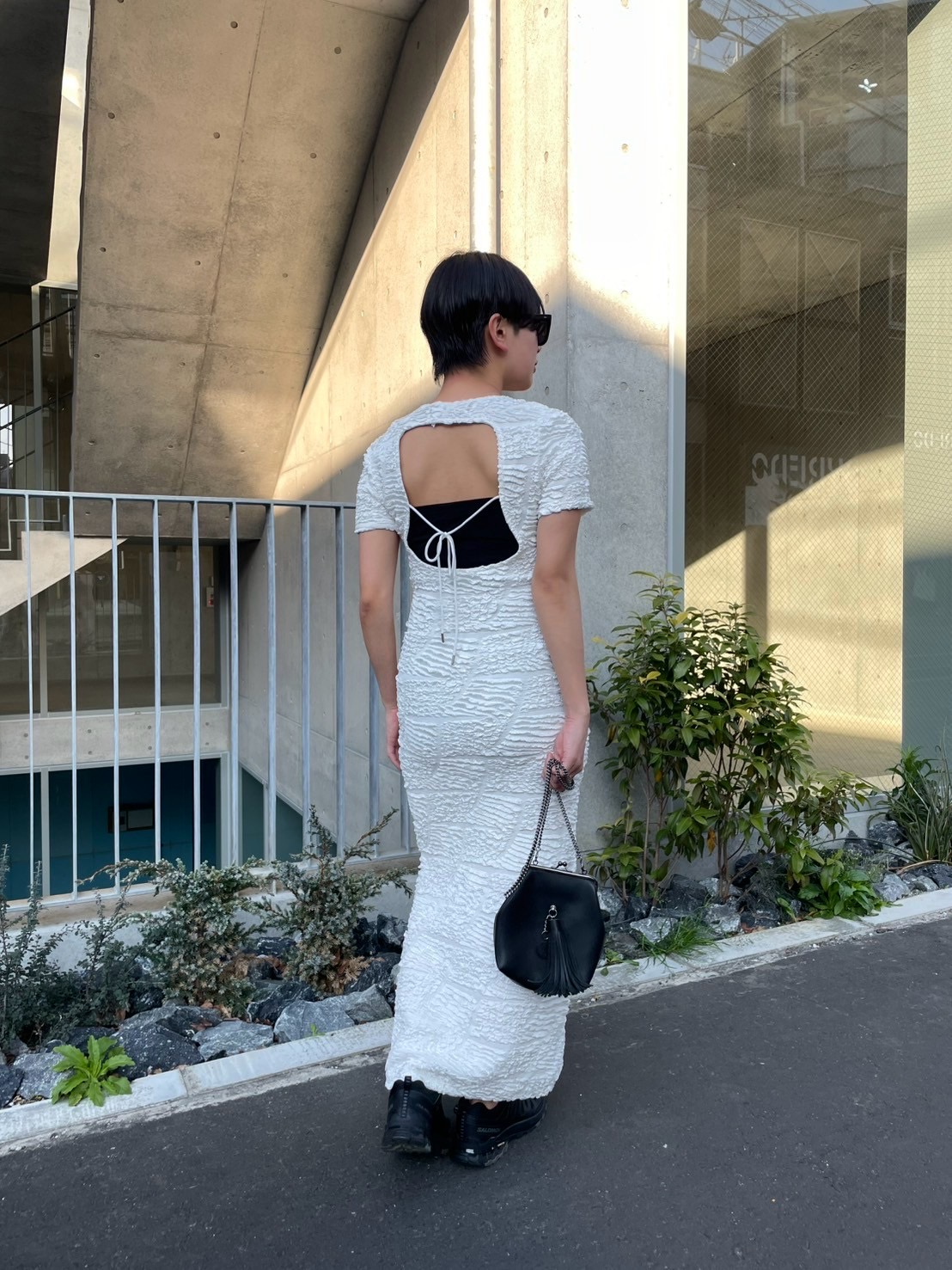 back open swell jacquard long one-piece